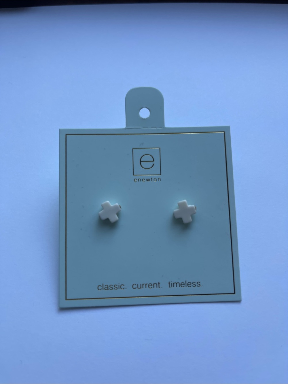 ENewton gold White Cross Stud Earrings